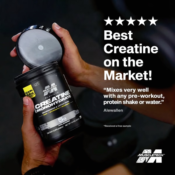 creatine supplement, creatine powder, workout supplement, fitness supplement, pre workout, sports nutrition, muscle supplement, social proof, bestseller push, lifestyle, trustworthy, bold, black, neutral